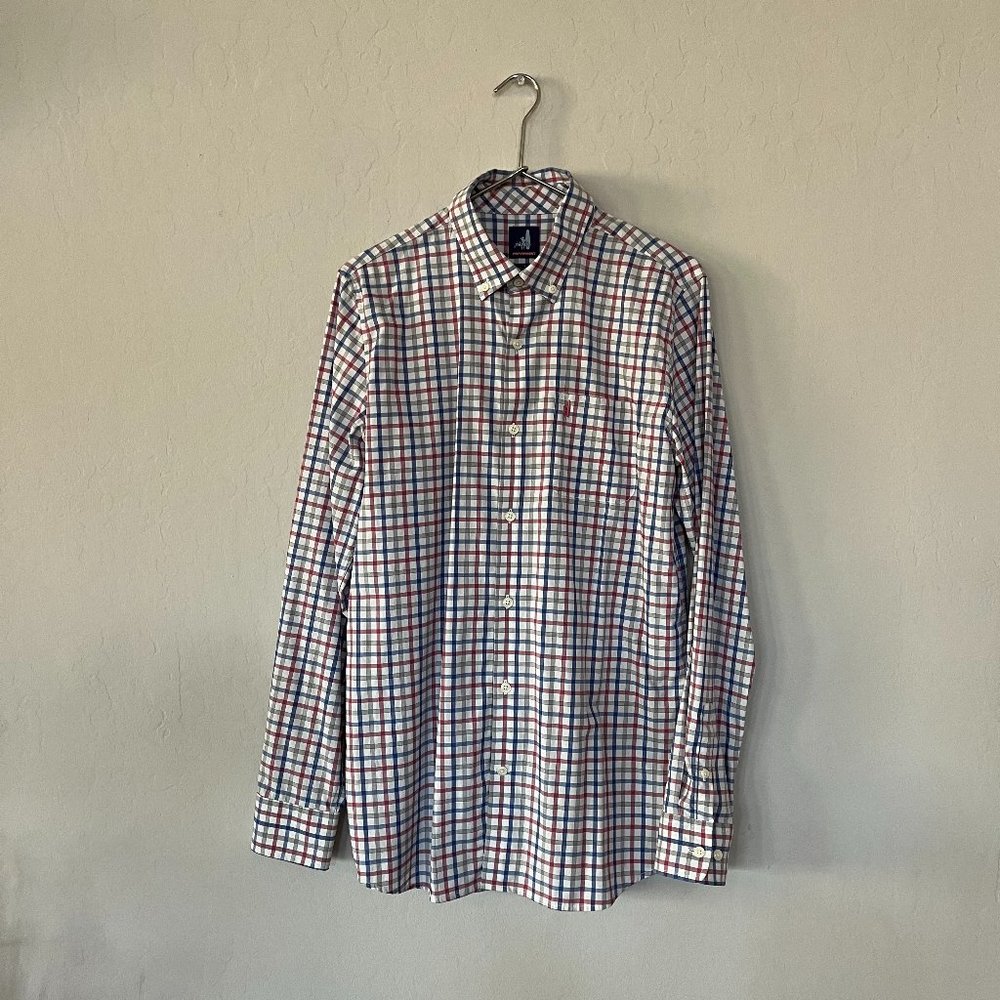 Johnnie-O Boys Prep-Formance Button Up Shirt, Size 16, White Plaid